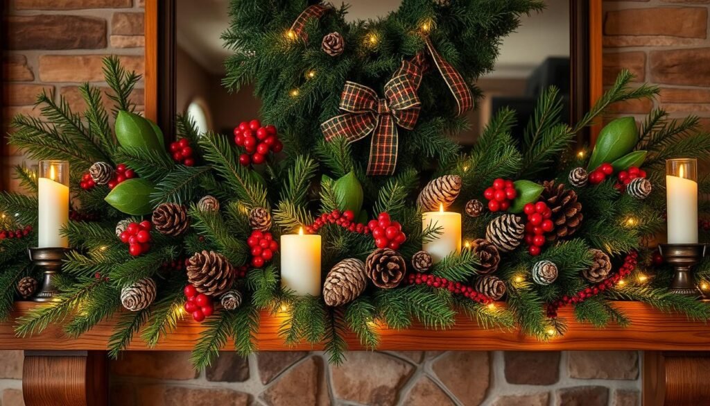 natural christmas mantel